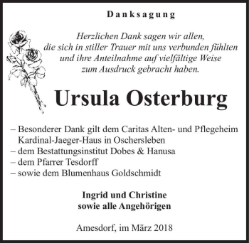 Traueranzeige von Ursula Osterburg  von Magdeburger Volksstimme