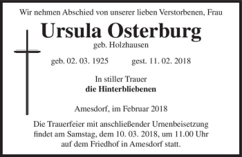 Traueranzeige von Ursula Osterburg (geb. Holzhausen)  von Magdeburger Volksstimme