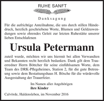 Traueranzeige von Ursula Petermann  von Magdeburger Volksstimme
