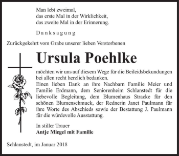 Traueranzeige von Ursula Poehlke  von Magdeburger Volksstimme