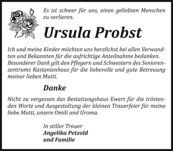 Traueranzeige von Ursula Probst  von Magdeburger Volksstimme