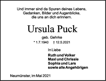 Traueranzeige von Ursula Puck (geb. Gehrke)  von Magdeburger Volksstimme