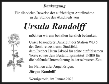 Traueranzeige von Ursula Randolff  von Magdeburger Volksstimme