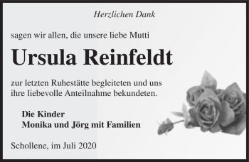 Traueranzeige von Ursula Reinfeldt  von Magdeburger Volksstimme
