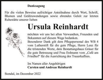 Traueranzeige von Ursula Reinhardt  von Magdeburger Volksstimme