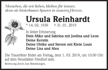 Traueranzeige von Ursula Reinhardt  von Magdeburger Volksstimme