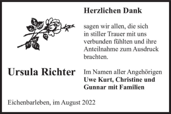 Traueranzeige von Ursula Richter  von Magdeburger Volksstimme
