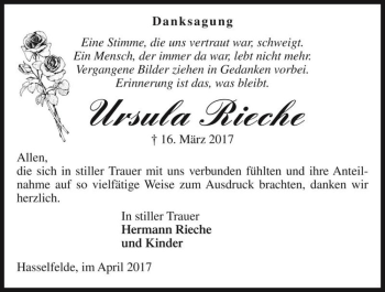 Traueranzeige von Ursula Rieche  von Magdeburger Volksstimme