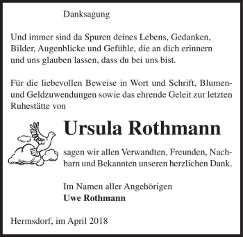 Traueranzeige von Ursula Rothmann  von Magdeburger Volksstimme
