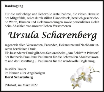 Traueranzeige von Ursula Scharenberg  von Magdeburger Volksstimme