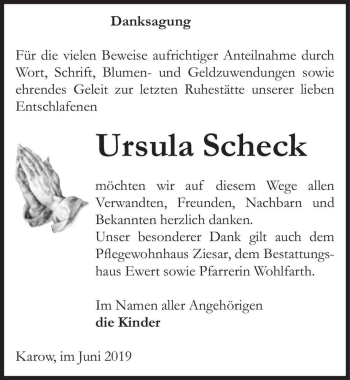 Traueranzeige von Ursula Scheck  von Magdeburger Volksstimme