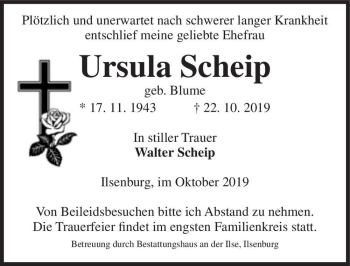 Traueranzeige von Ursula Scheip (geb. Blume)  von Magdeburger Volksstimme