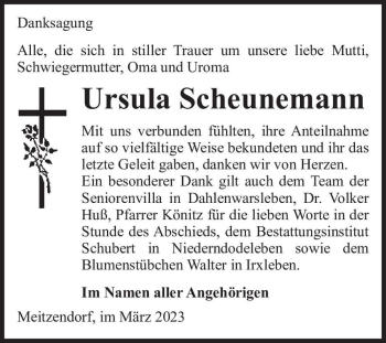 Traueranzeige von Ursula Scheunemann  von Magdeburger Volksstimme