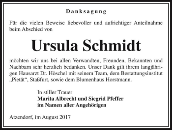 Traueranzeige von Ursula Schmidt  von Magdeburger Volksstimme