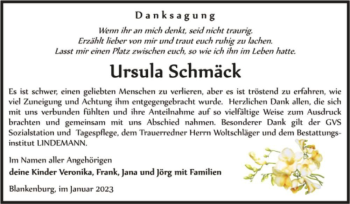 Traueranzeige von Ursula Schmäck  von Magdeburger Volksstimme