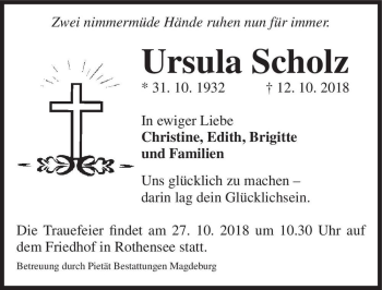 Traueranzeige von Ursula Scholz  von Magdeburger Volksstimme