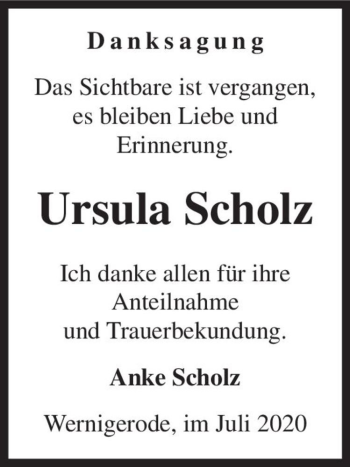 Traueranzeige von Ursula Scholz  von Magdeburger Volksstimme