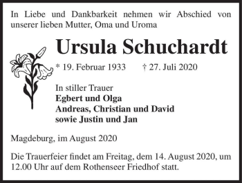 Traueranzeige von Ursula Schuchard  von Magdeburger Volksstimme