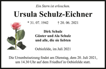 Traueranzeige von Ursula Schulz-Eichner  von Magdeburger Volksstimme