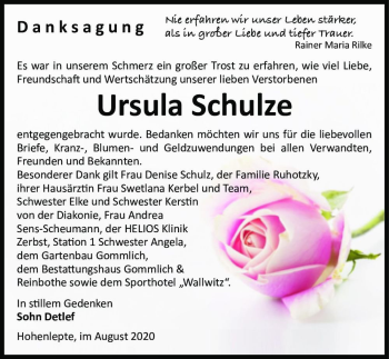 Traueranzeige von Ursula Schulze  von Magdeburger Volksstimme