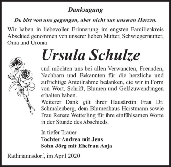 Traueranzeige von Ursula Schulze  von Magdeburger Volksstimme