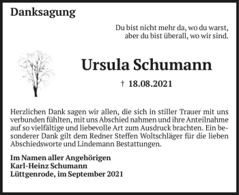 Traueranzeige von Ursula Schumann  von Magdeburger Volksstimme