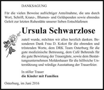 Traueranzeige von Ursula Schwarzlose  von Magdeburger Volksstimme