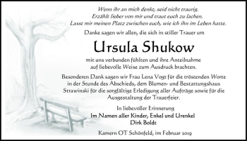 Traueranzeige von Ursula Shukow  von Magdeburger Volksstimme