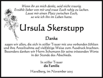 Traueranzeige von Ursula Skerstupp  von Magdeburger Volksstimme