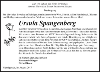 Traueranzeige von Ursula Spangenberg  von Magdeburger Volksstimme