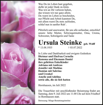 Traueranzeige von Ursula Steinke (geb. Wolff)  von Magdeburger Volksstimme
