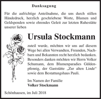 Traueranzeige von Ursula Stockmann  von Magdeburger Volksstimme