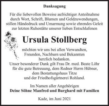 Traueranzeige von Ursula Stollberg  von Magdeburger Volksstimme