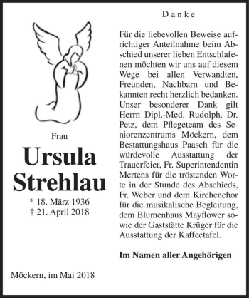 Traueranzeige von Ursula Strehlau  von Magdeburger Volksstimme