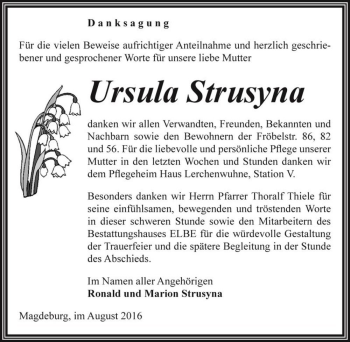 Traueranzeige von Ursula Strusyna  von Magdeburger Volksstimme