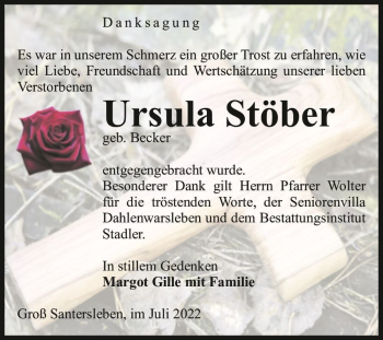 Traueranzeige von Ursula Stöber (geb. Becker)  von Magdeburger Volksstimme