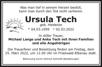 Traueranzeige von Ursula Tech (geb. Heidecke)  von Magdeburger Volksstimme