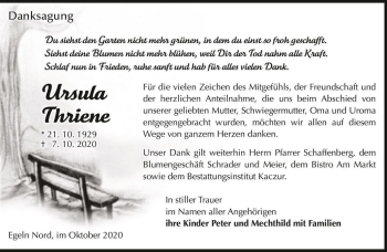 Traueranzeige von Ursula Thriene  von Magdeburger Volksstimme
