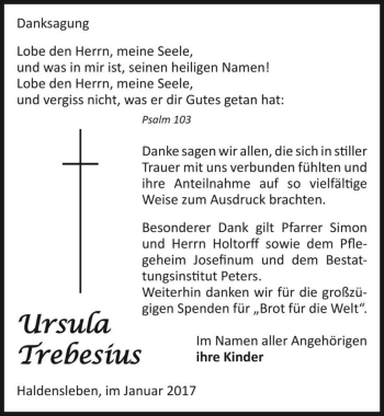 Traueranzeige von Ursula Trebesius  von Magdeburger Volksstimme