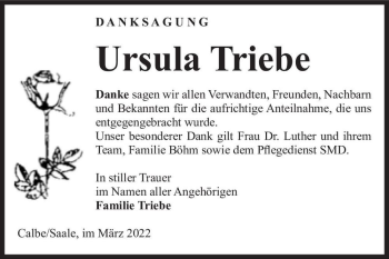 Traueranzeige von Ursula Triebe  von Magdeburger Volksstimme