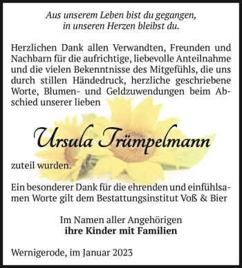 Traueranzeige von Ursula Trümpelmann  von Magdeburger Volksstimme