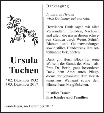 Traueranzeige von Ursula Tuchen  von Magdeburger Volksstimme