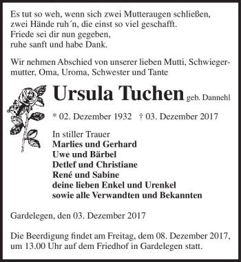 Traueranzeige von Ursula Tuchen (geb. Dannehl)  von Magdeburger Volksstimme