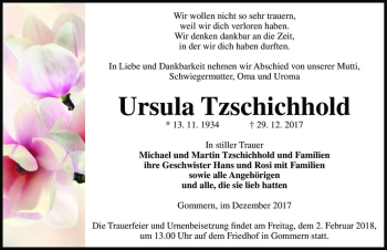 Traueranzeige von Ursula Tzschichhold  von Magdeburger Volksstimme