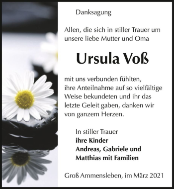 Traueranzeige von Ursula Voß  von Magdeburger Volksstimme