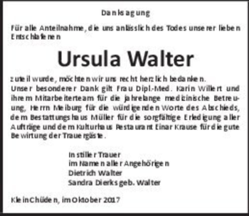 Traueranzeige von Ursula Walter  von Magdeburger Volksstimme