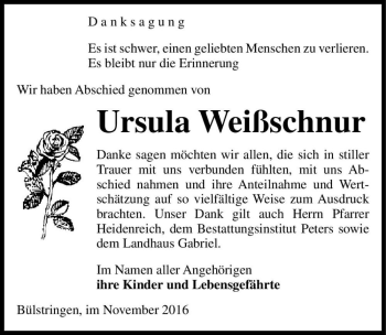 Traueranzeige von Ursula Weißschnur  von Magdeburger Volksstimme