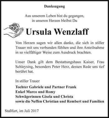 Traueranzeige von Ursula Wenzlaff  von Magdeburger Volksstimme