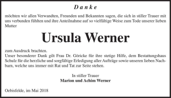 Traueranzeige von Ursula Werner  von Magdeburger Volksstimme