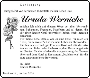 Traueranzeige von Ursula Wernicke  von Magdeburger Volksstimme